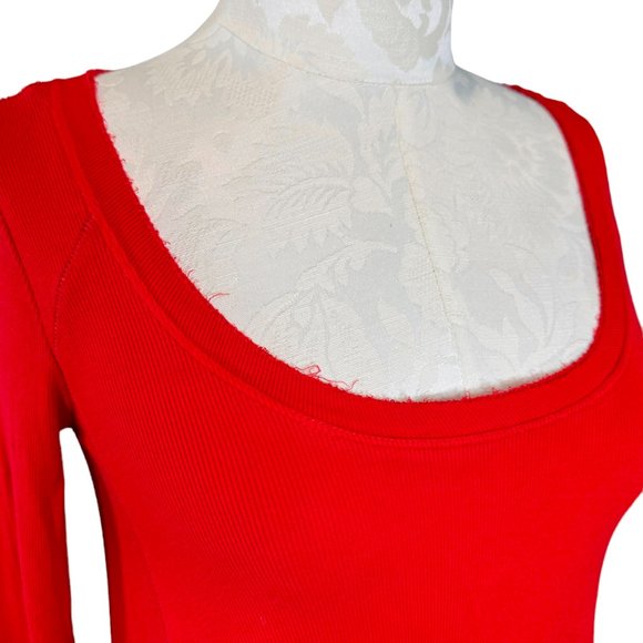 Free People Long Sleeve High Low Tee Shirt XS Red - Picture 3 of 14